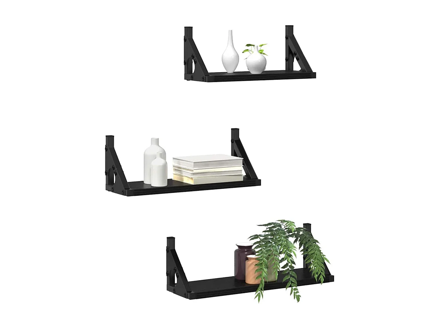 Ensemble d'étagères murales en chêne noir en bois d'ingénierie