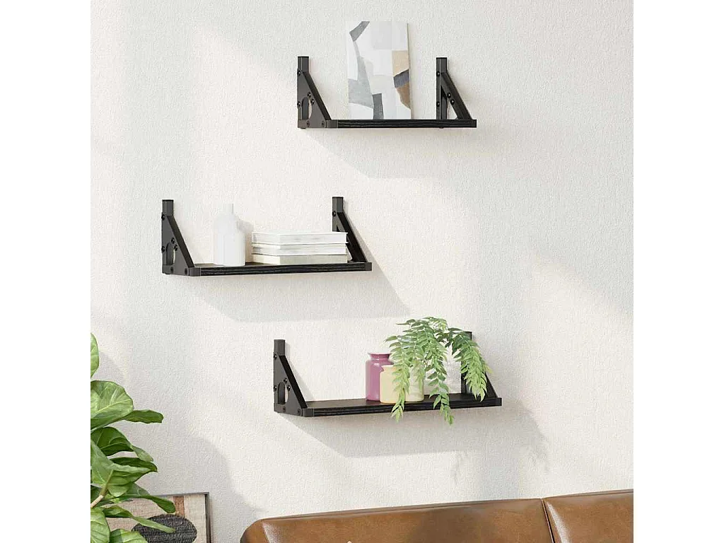 Ensemble d'étagères murales en chêne noir en bois d'ingénierie