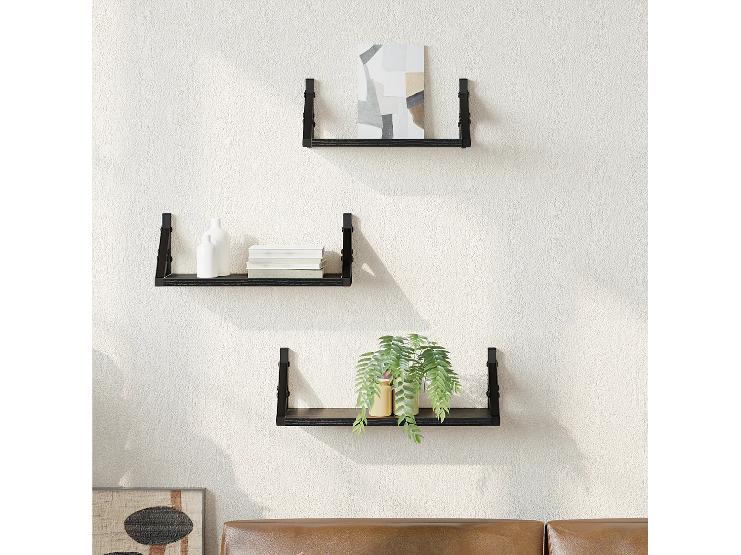 Ensemble d'étagères murales en chêne noir en bois d'ingénierie