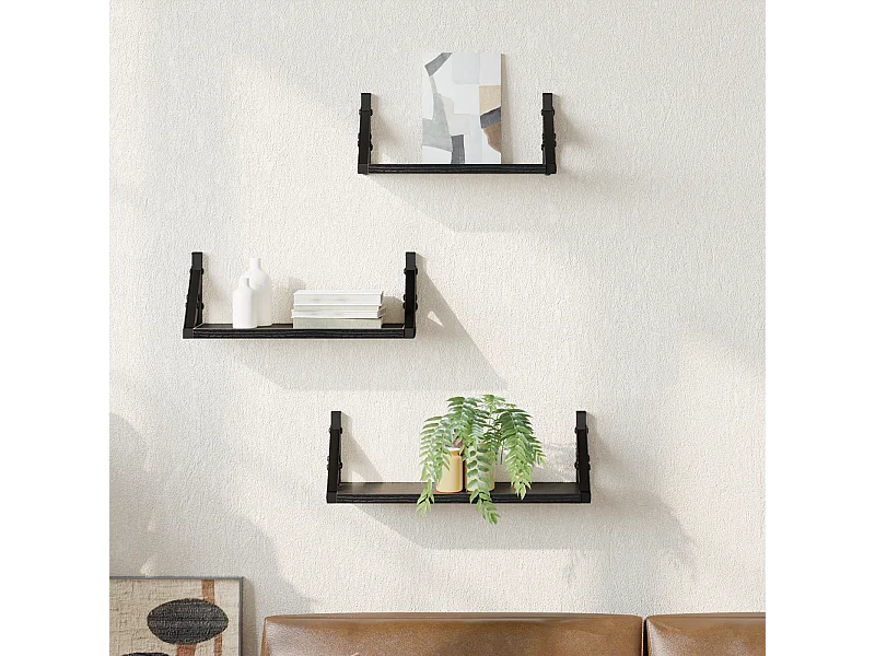 Ensemble d'étagères murales en chêne noir en bois d'ingénierie