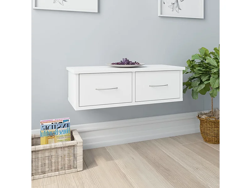 Étagère murale et tiroirs Blanc 60x26x18,5 cm Bois d'ingénierie