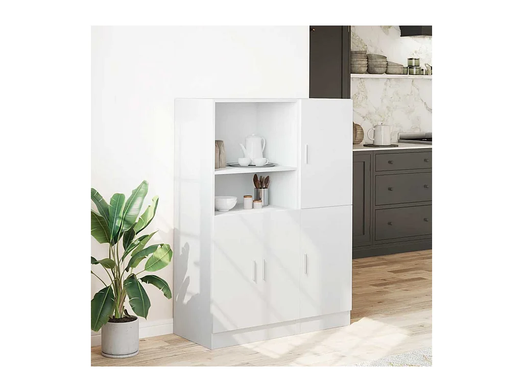 Set di mobili da cucina in legno ingegnerizzato bianco, 2 pezzi