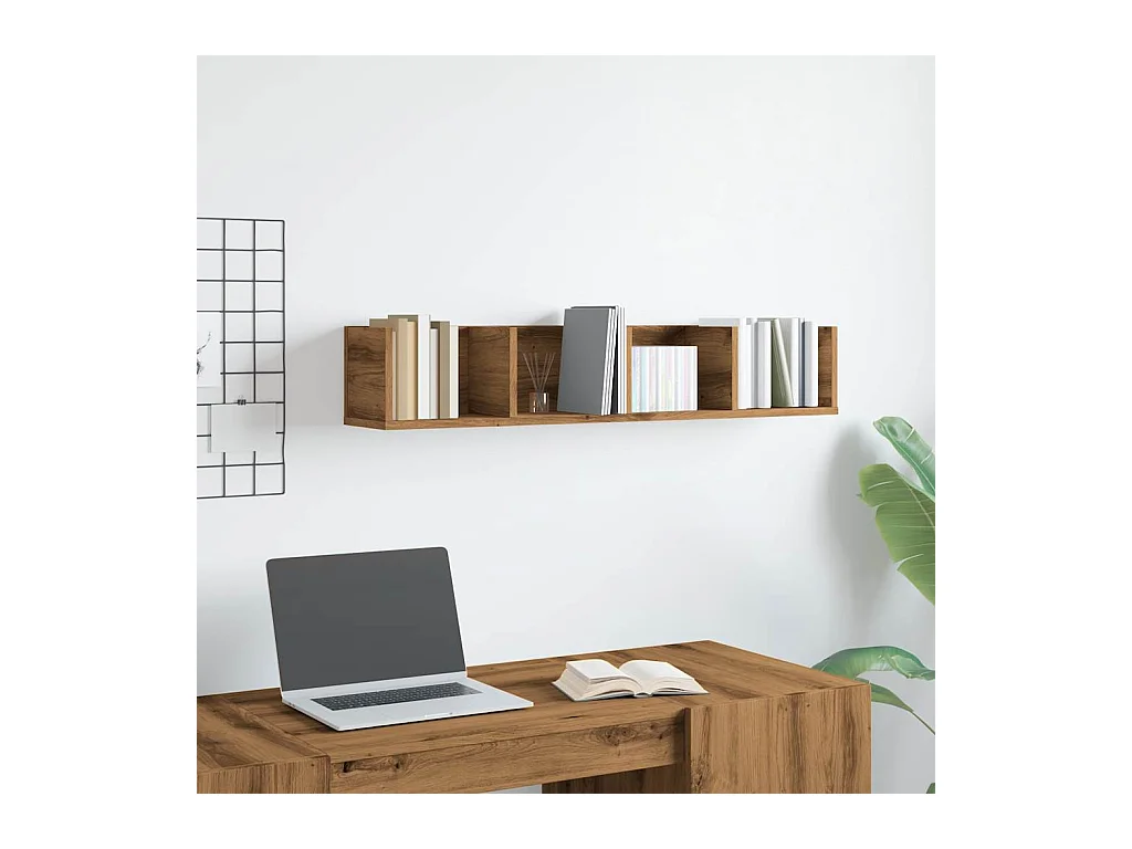 Étagère murale à CD chêne artisanal 100x18x18cm bois ingénierie