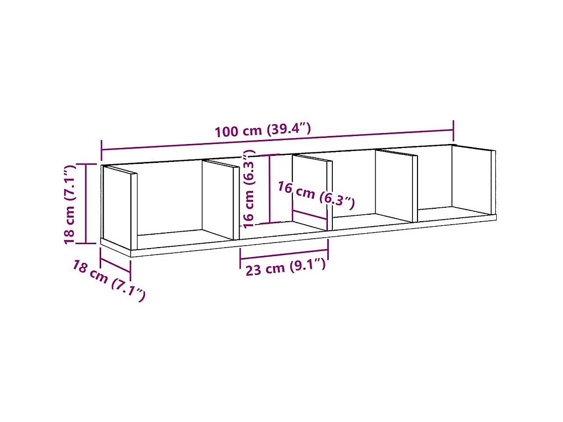 Étagère murale à CD chêne artisanal 100x18x18cm bois ingénierie