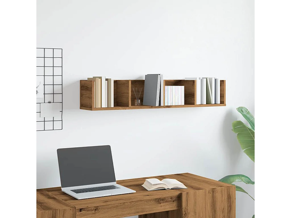 Étagère murale à CD chêne artisanal 100x18x18cm bois ingénierie