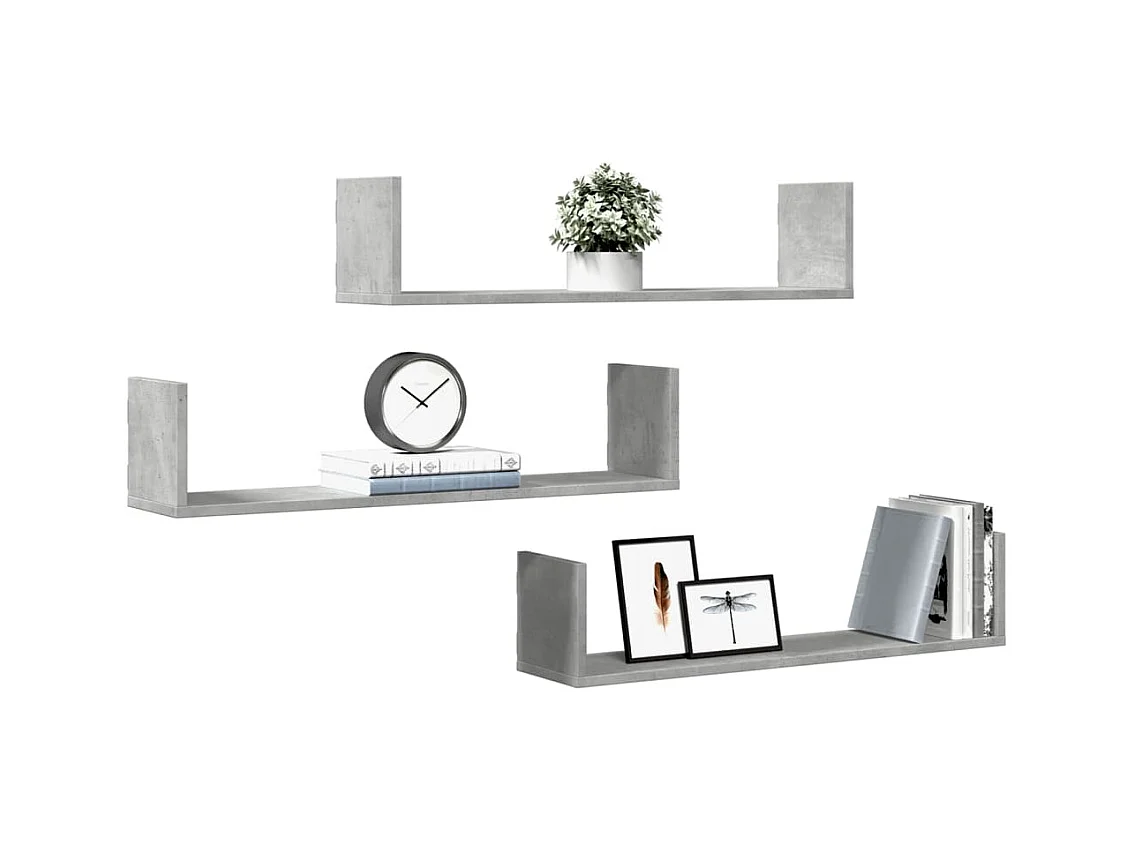 Estantes de pared 3 piezas gris hormigón 80x18x18 cm madera de ingeniería