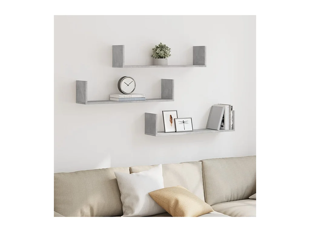 Wandplanken 3 stuks betongrijs 80x18x18 cm bewerkt hout