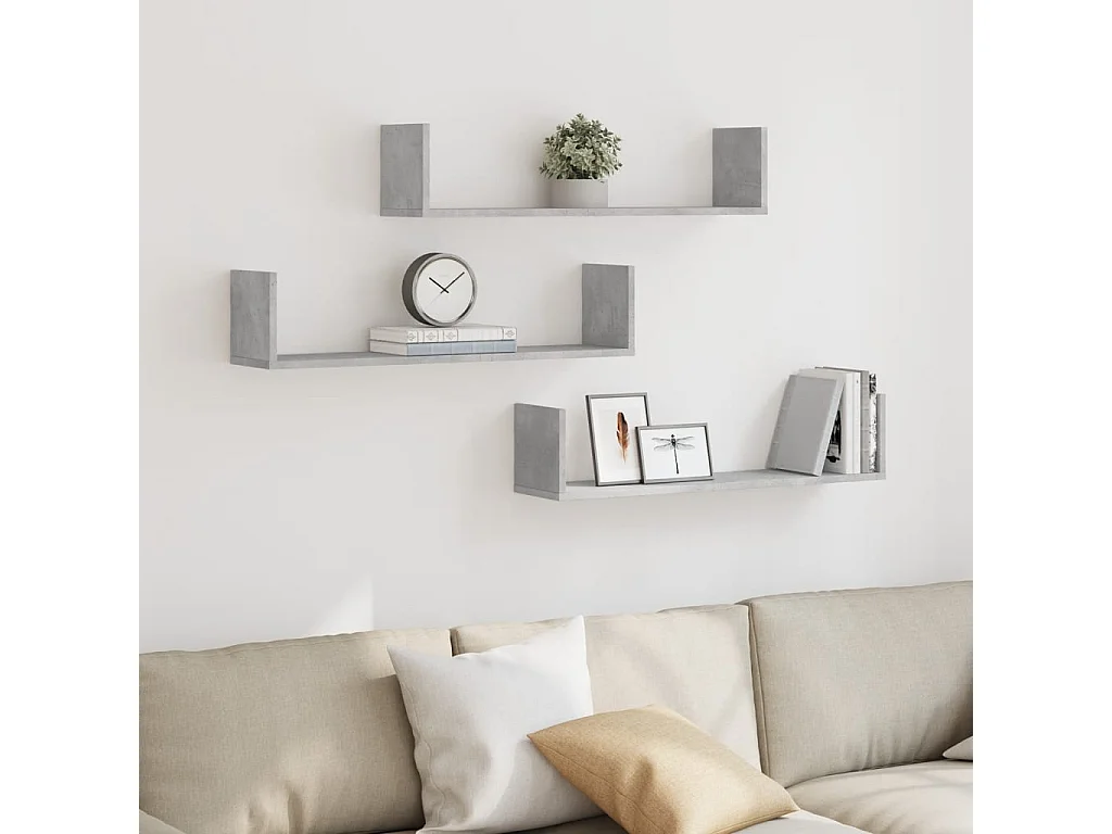 Estantes de pared 3 piezas gris hormigón 80x18x18 cm madera de ingeniería