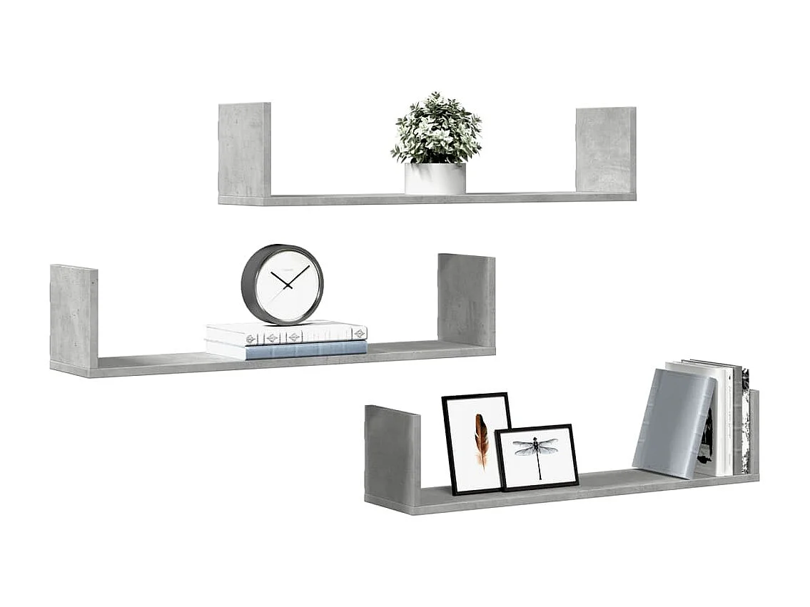 Estantes de pared 3 piezas gris hormigón 80x18x18 cm madera de ingeniería