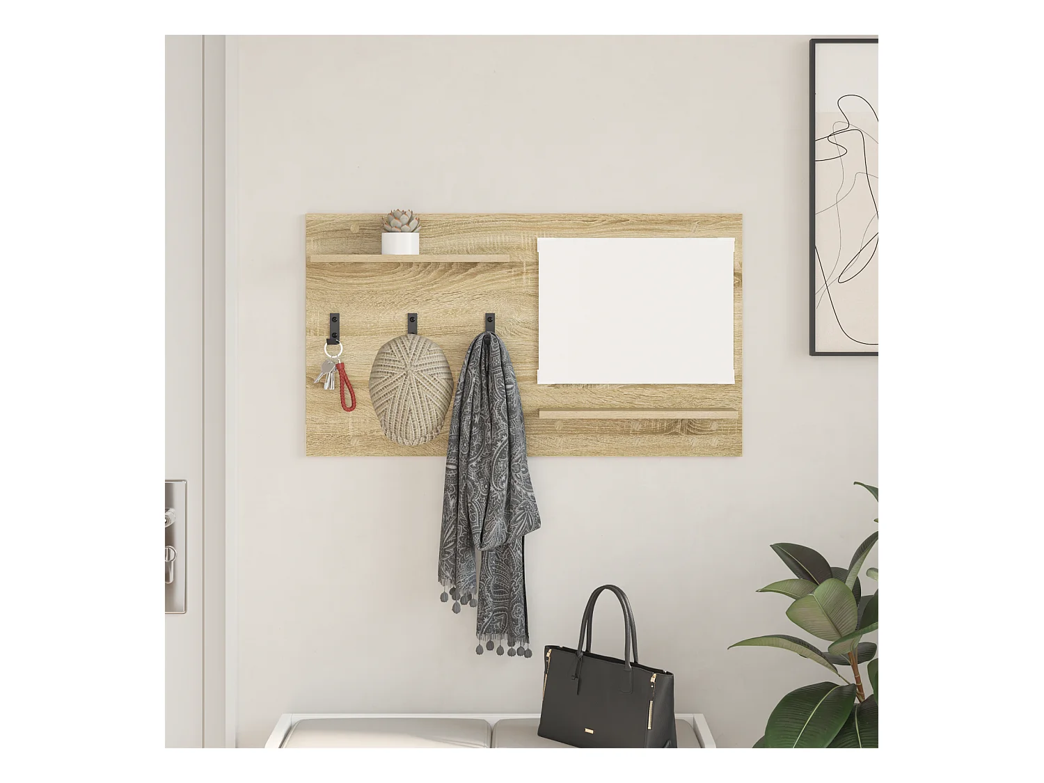 Porte-manteau mural avec étagère avec stockage avec miroir Chêne Sonoma 90 x 10 x 50 cm