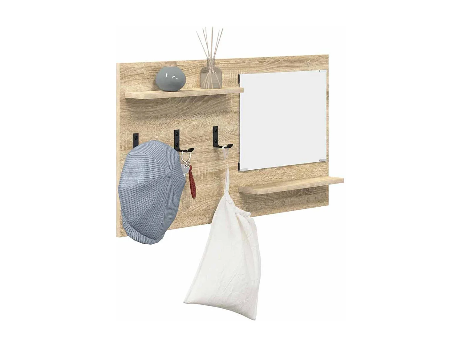 Appendiabiti a parete con ripiano con contenitore con specchio Sonoma Oak 90 x 10 x 50 cm