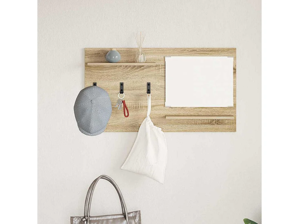 Appendiabiti a parete con ripiano con contenitore con specchio Sonoma Oak 90 x 10 x 50 cm