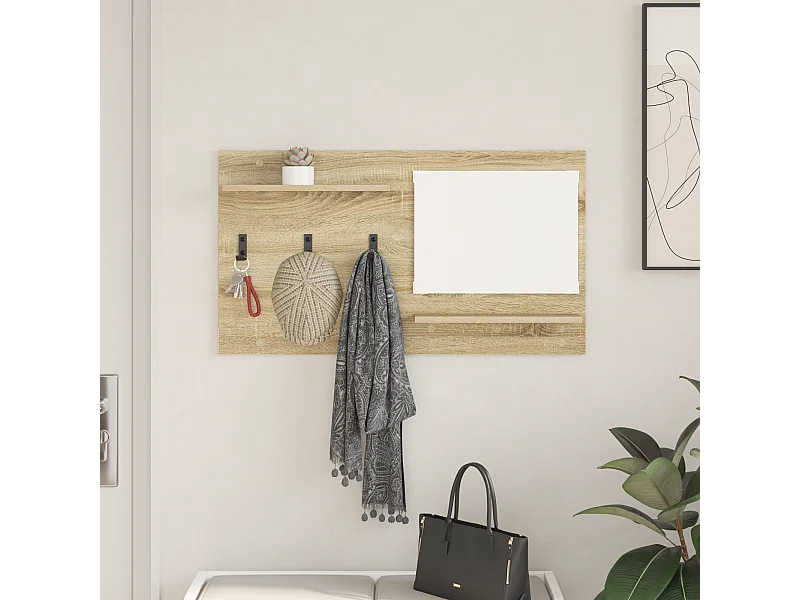 Porte-manteau mural avec étagère avec stockage avec miroir Chêne Sonoma 90 x 10 x 50 cm