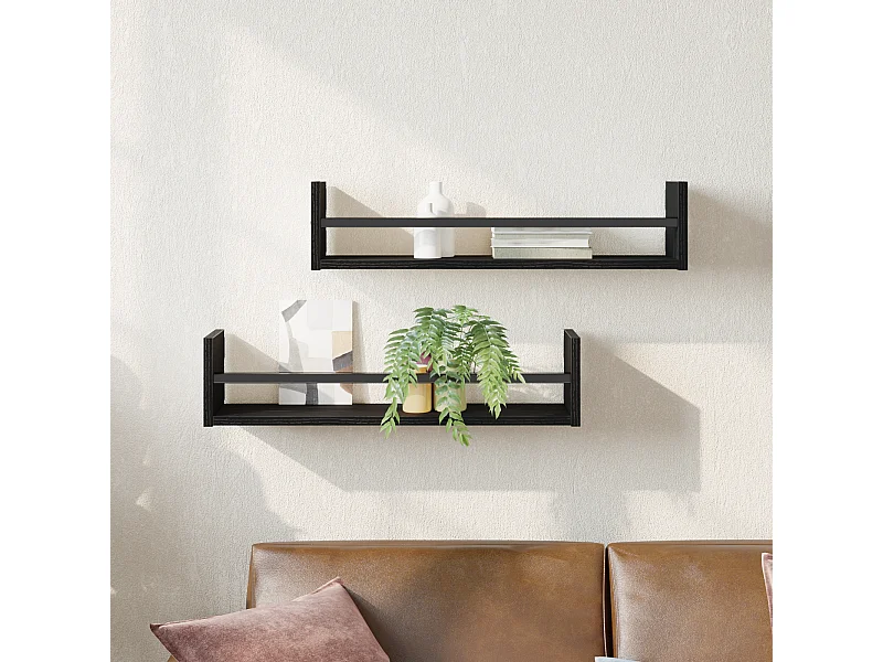 Mensole da parete 2 pz Rovere nero 60x16x14 cm Legno precomposto