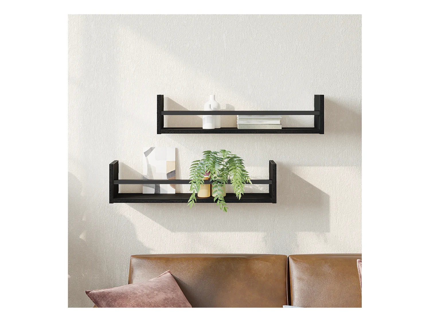 Mensole da parete 2 pz Rovere nero 60x16x14 cm Legno precomposto