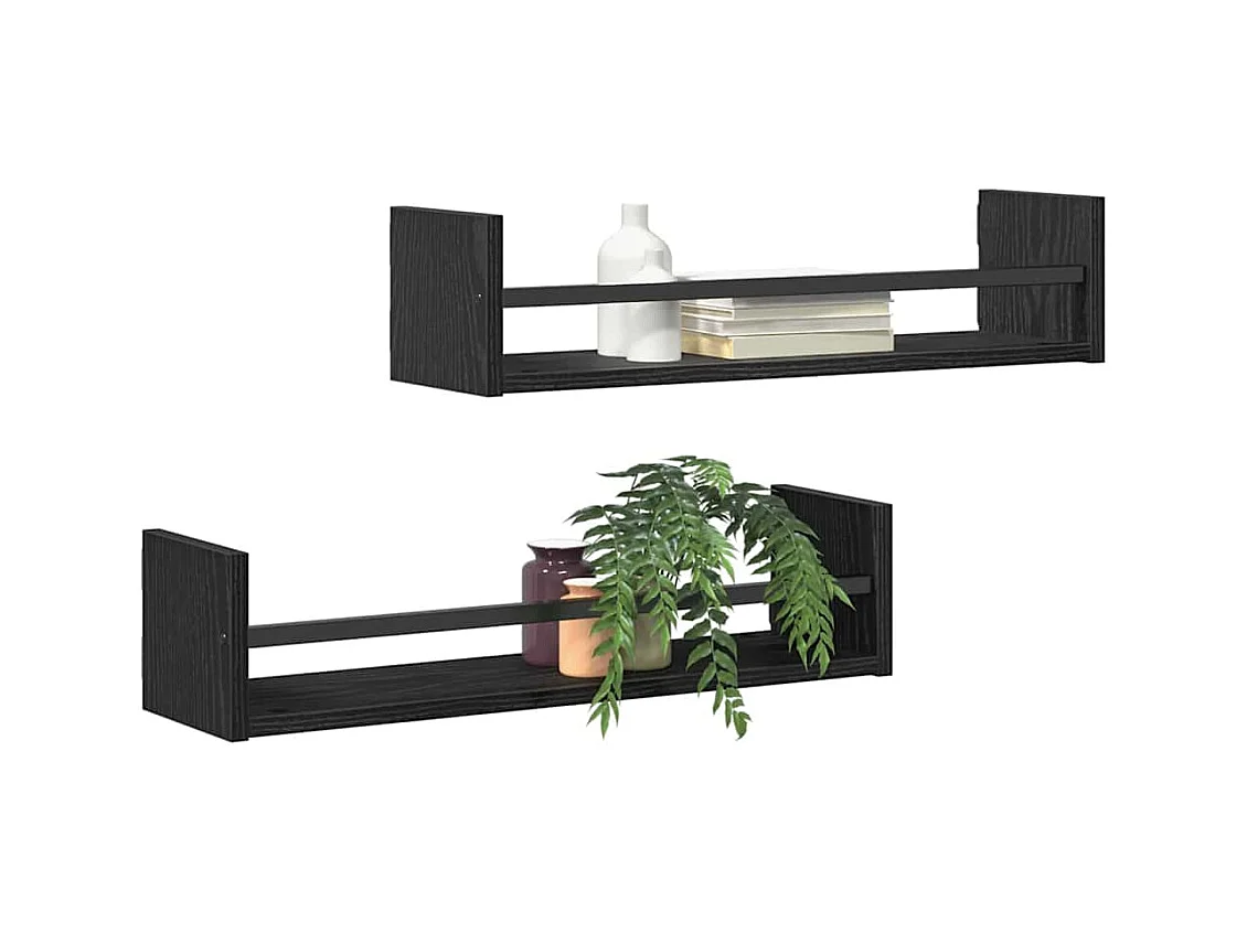 Mensole da parete 2 pz Rovere nero 60x16x14 cm Legno precomposto