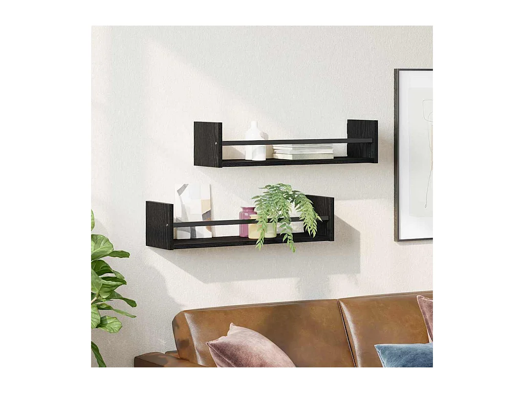 Mensole da parete 2 pz Rovere nero 60x16x14 cm Legno precomposto
