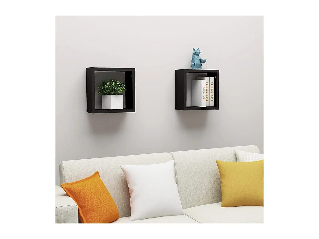 Mensole a cubo da parete 2 pezzi nere 30x15x30 cm