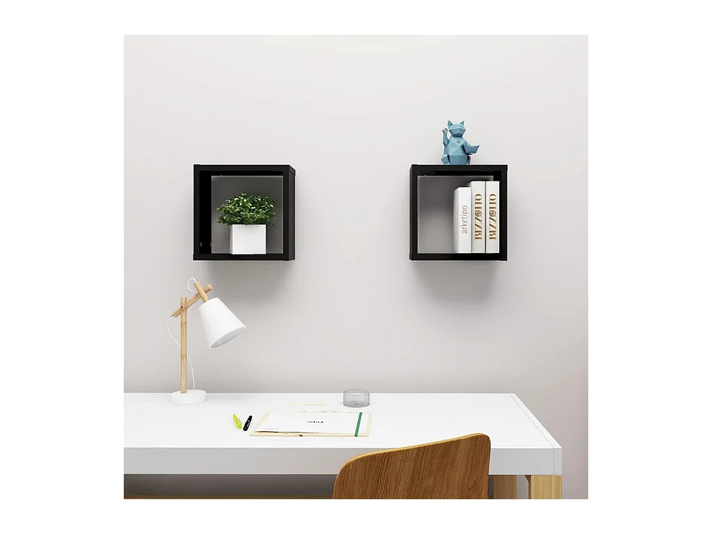 Mensole a cubo da parete 2 pezzi nere 30x15x30 cm