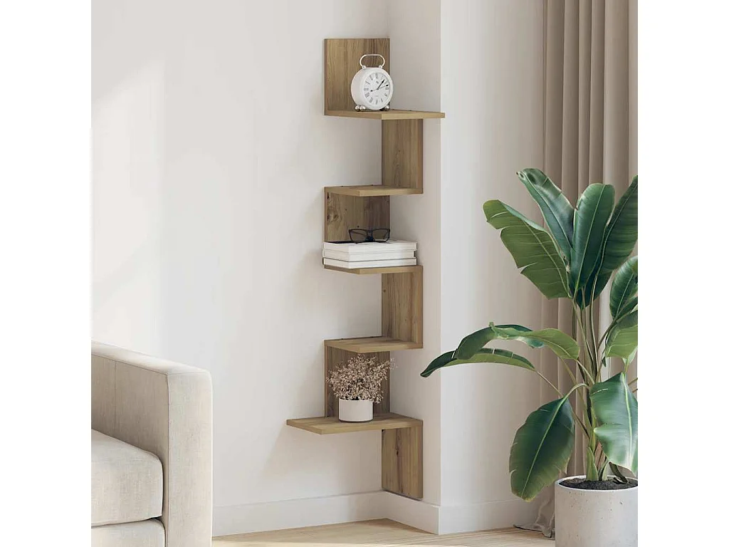 Étagère d'angle murale chêne artisanal 32x32x127,5 cm