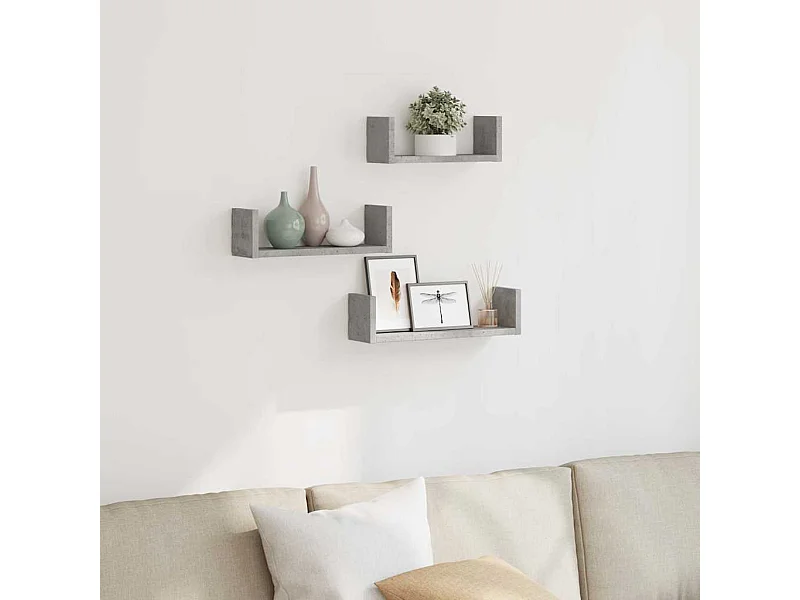 Mensole da parete a 3 pezzi, grigio cemento, legno ingegnerizzato
