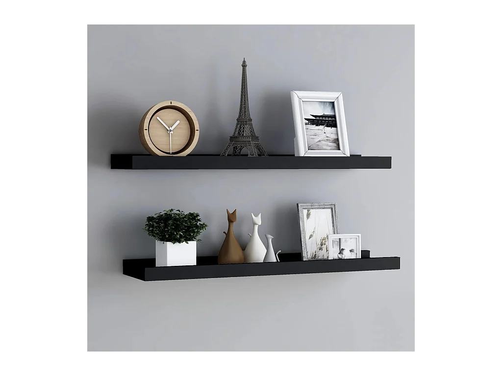 Étagères à rebord pour cadre photo 2 pcs Noir 80x9x3 cm MDF