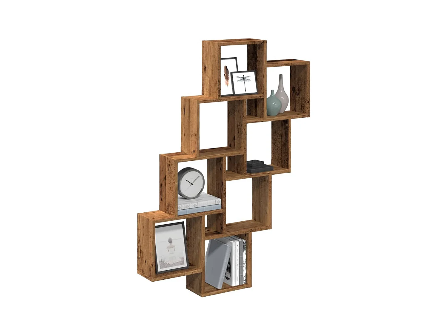Kubusvormige wandplank, oud hout, 90x15x119,5 cm