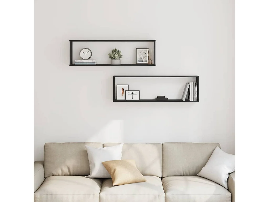 Étagères murales cube 2 pcs chêne noir 100x15x30 cm bois