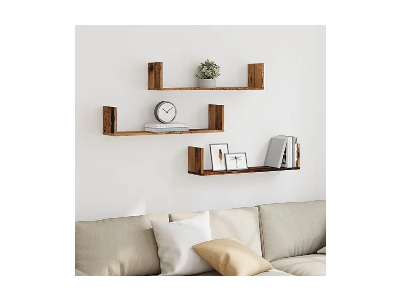 Wandplanken 3 stuks oud hout 80x18x18 cm bewerkt hout