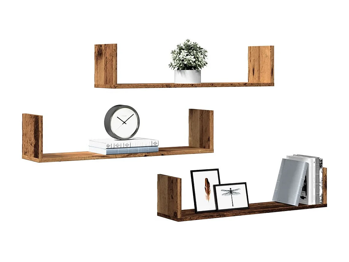 Mensole da parete 3 pezzi in legno vecchio 80x18x18 cm in legno ingegnerizzato