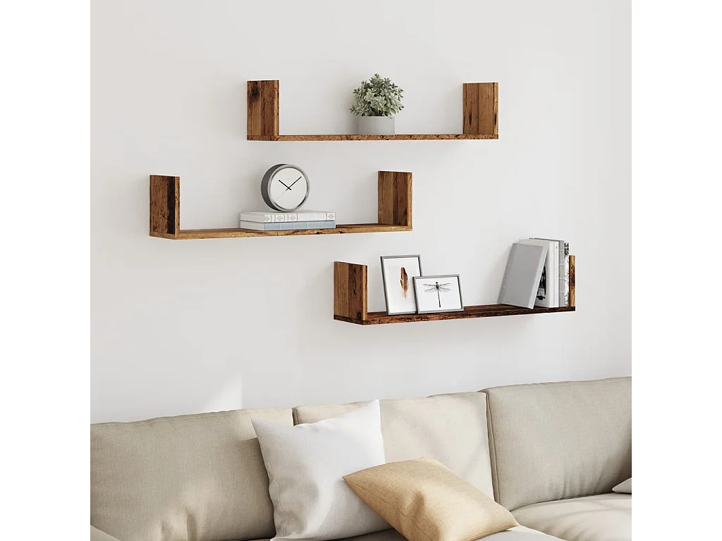 Estantes de pared 3 piezas madera vieja 80x18x18 cm madera de ingeniería