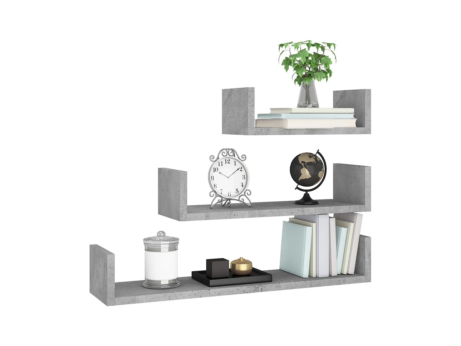Mensole da parete a 3 pezzi, grigio cemento, legno ingegnerizzato