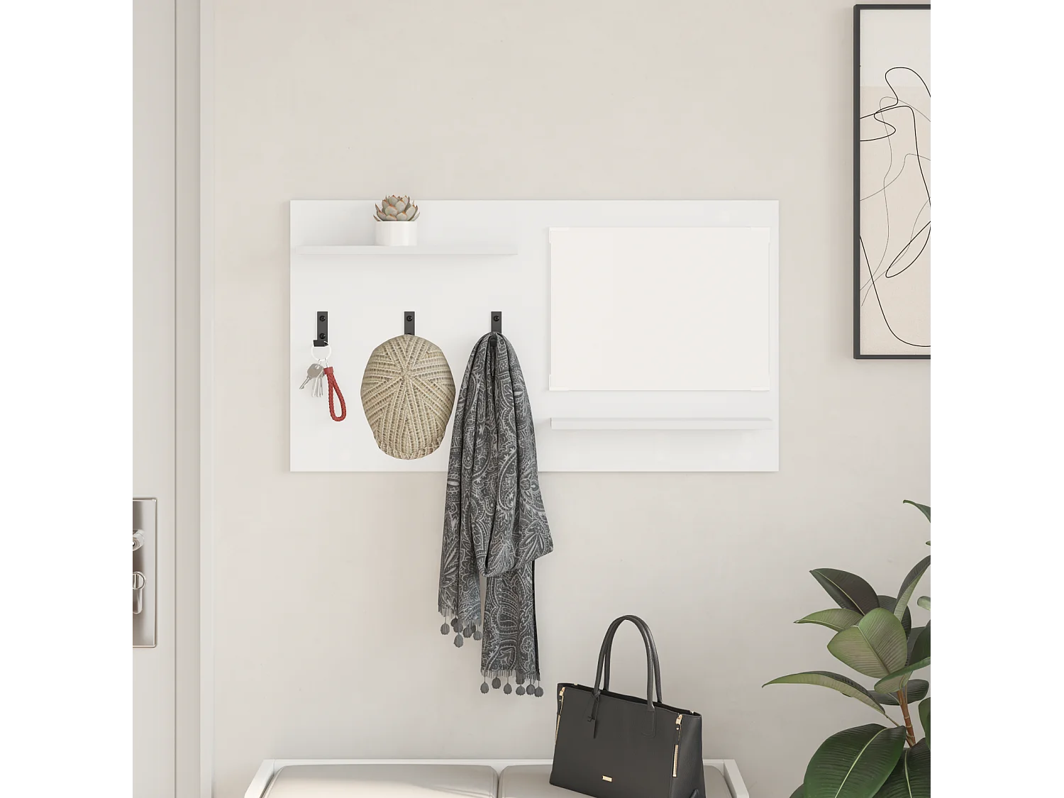Porte-manteau mural Blanc 90 x 10 x 50 cm Bois d'ingénierie