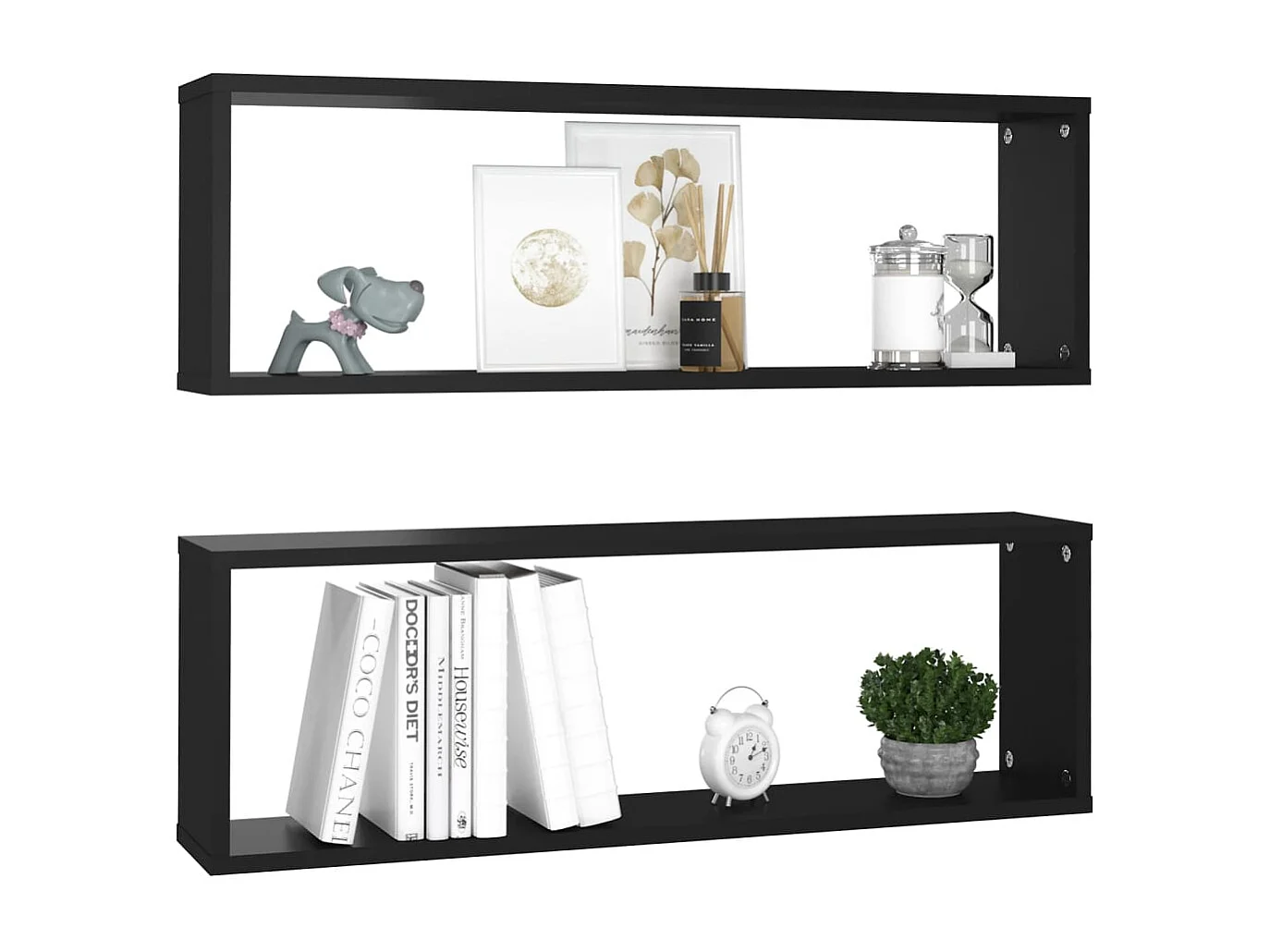 Étagères cube murales 2pcs Noir 80x15x26,5cm bois d'ingénierie