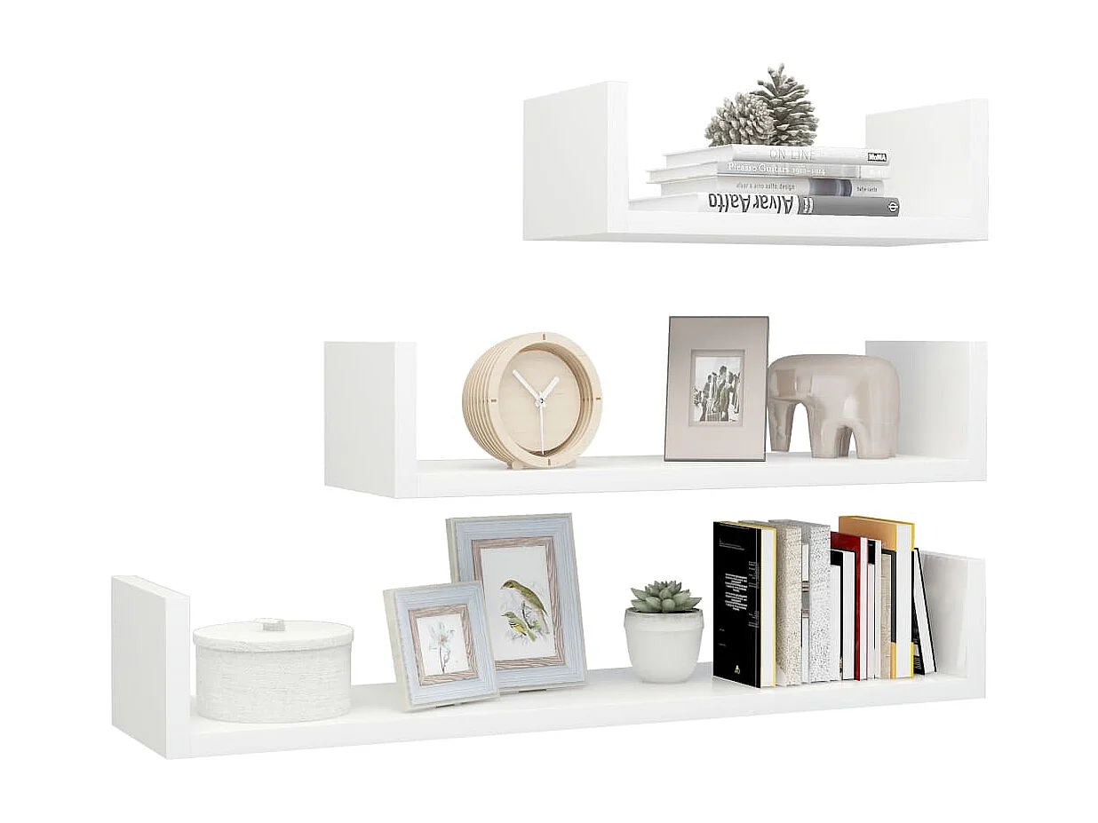 Étagères murales 3 pcs Blanc brillant Bois d'ingénierie