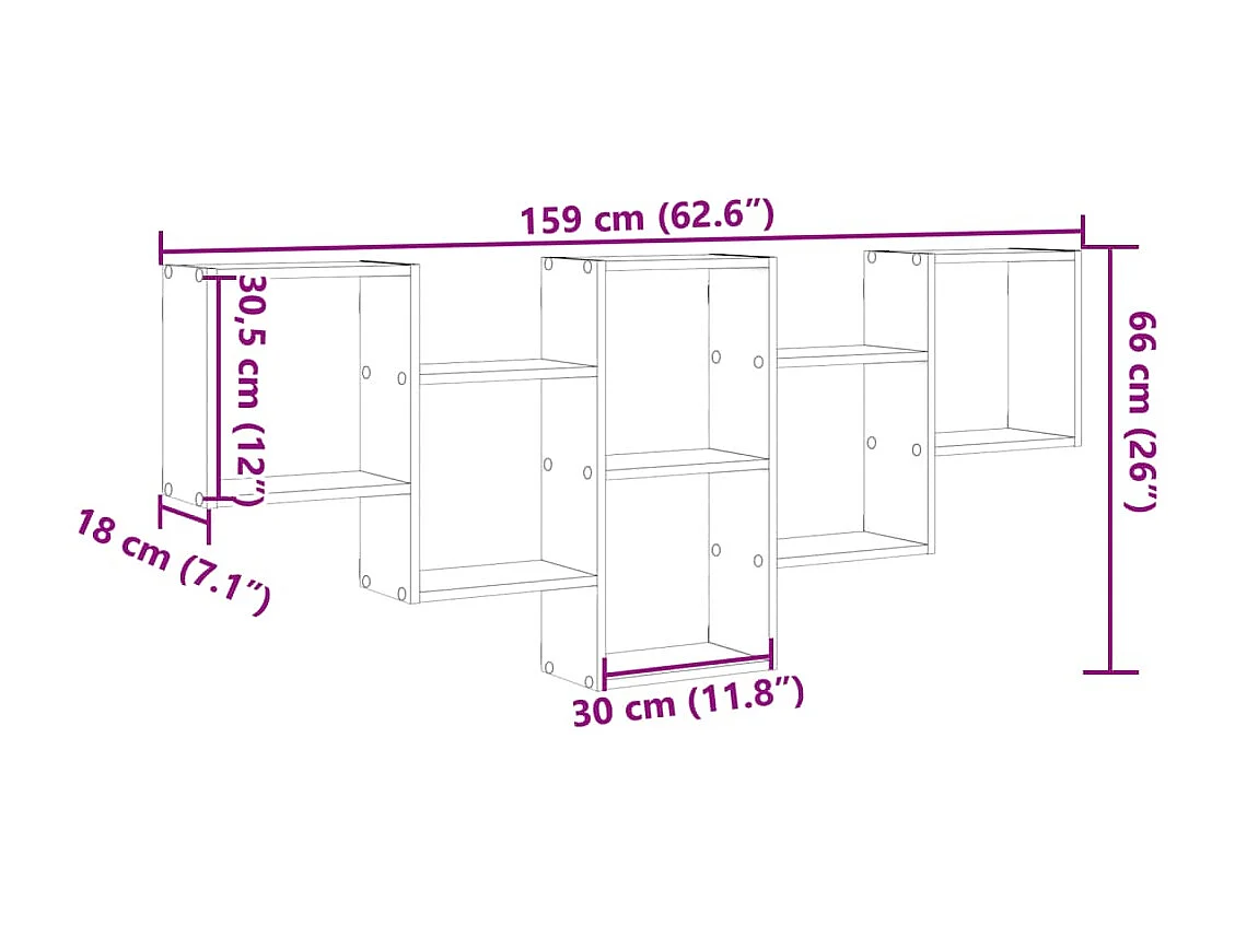 Mensola da parete in rovere realizzata a mano 159x18x66 cm in legno ingegnerizzato