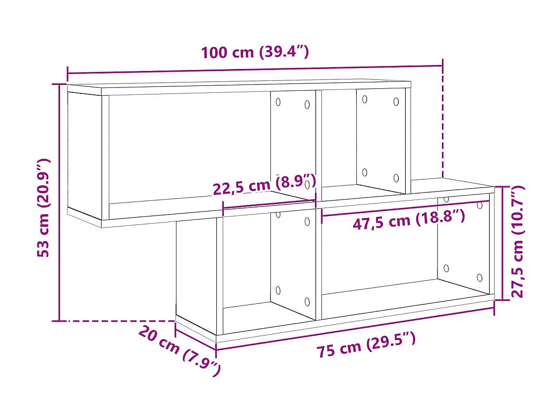 Sonoma eiken wandplank 100x20x53 cm bewerkt hout