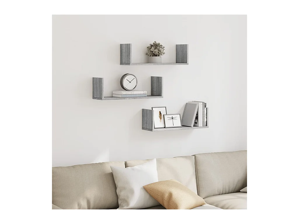 Estantes de pared 3 piezas gris sonoma 58x18x18 cm madera de ingeniería