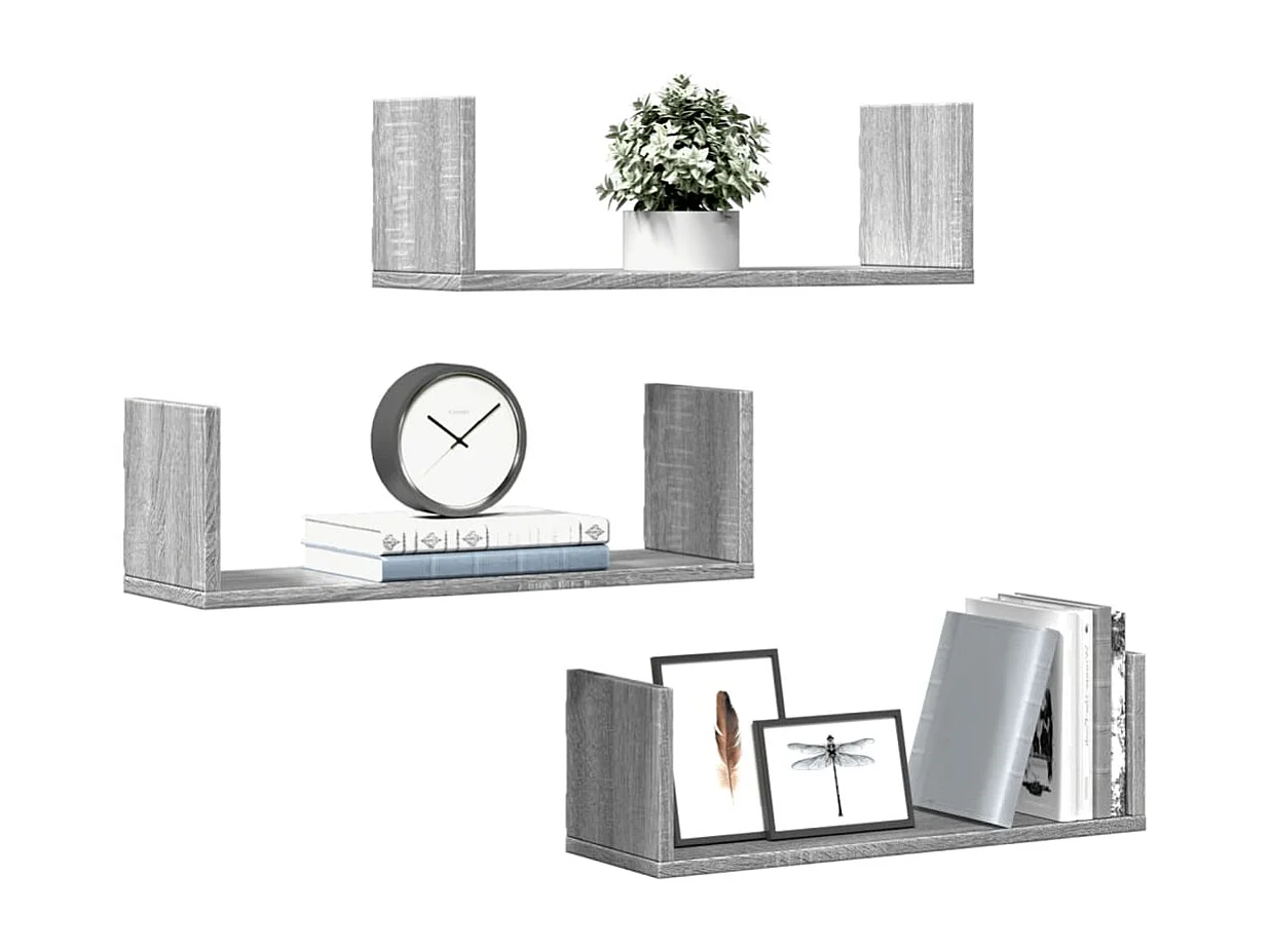 Estantes de pared 3 piezas gris sonoma 58x18x18 cm madera de ingeniería