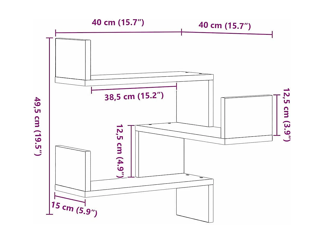 Mensole da parete 2 pz Rovere nero 40x40x49,5 cm Legno ingegnerizzato