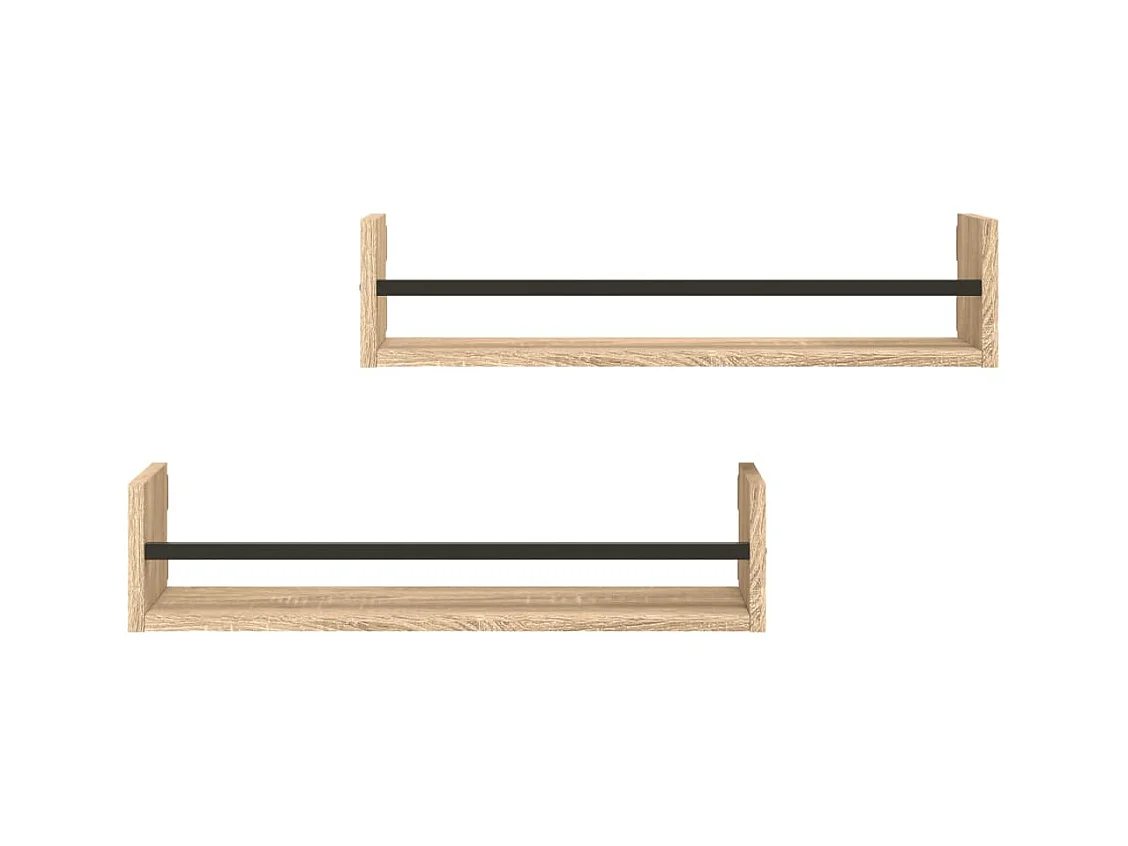Étagères murales avec barres 2 pcs chêne sonoma 60x16x14 cm
