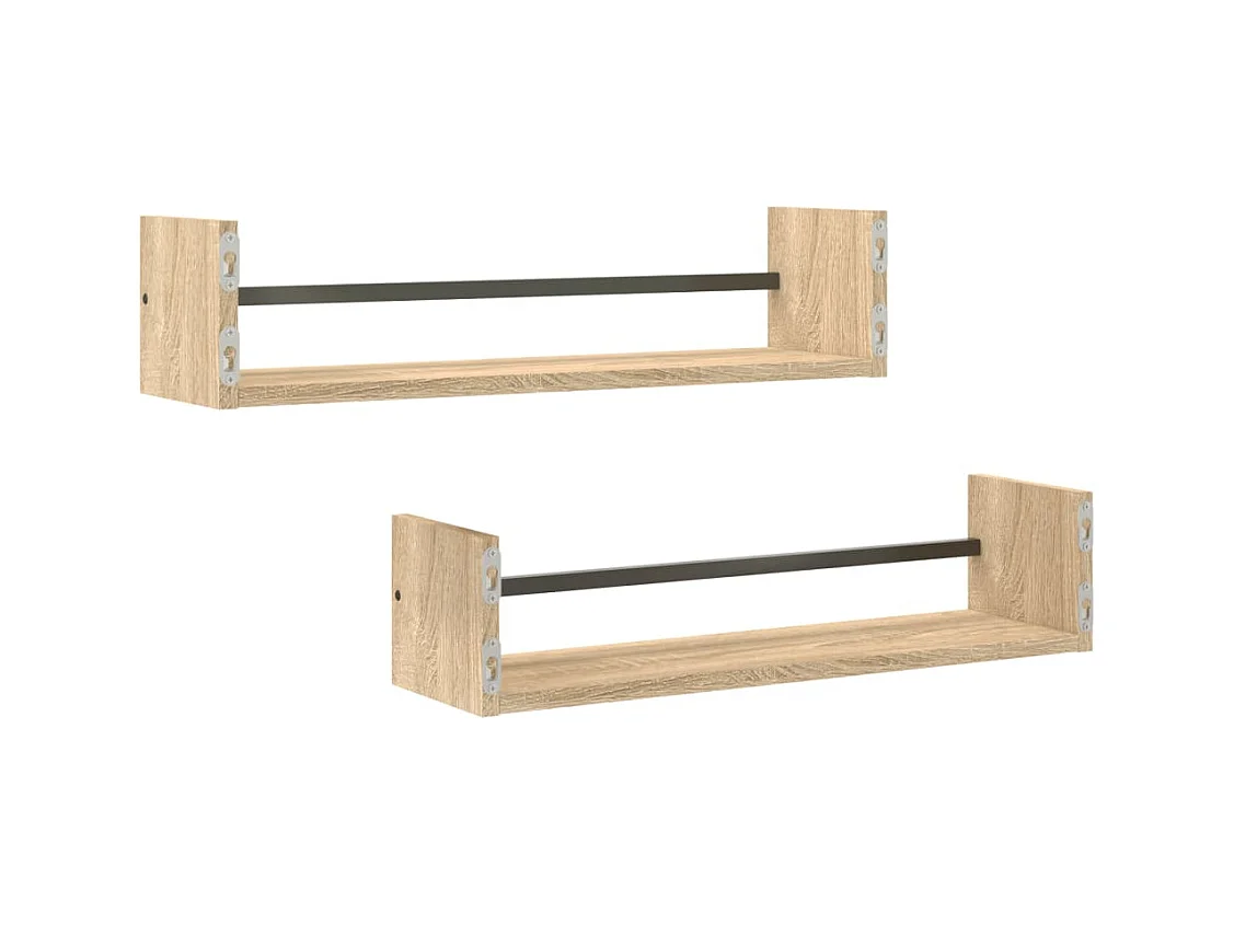 Étagères murales avec barres 2 pcs chêne sonoma 60x16x14 cm