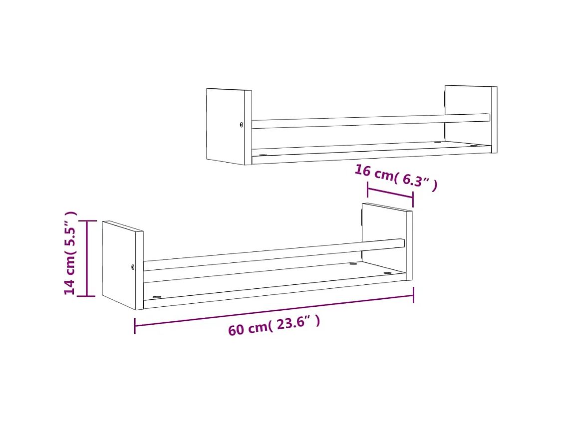 Étagères murales avec barres 2 pcs chêne sonoma 60x16x14 cm