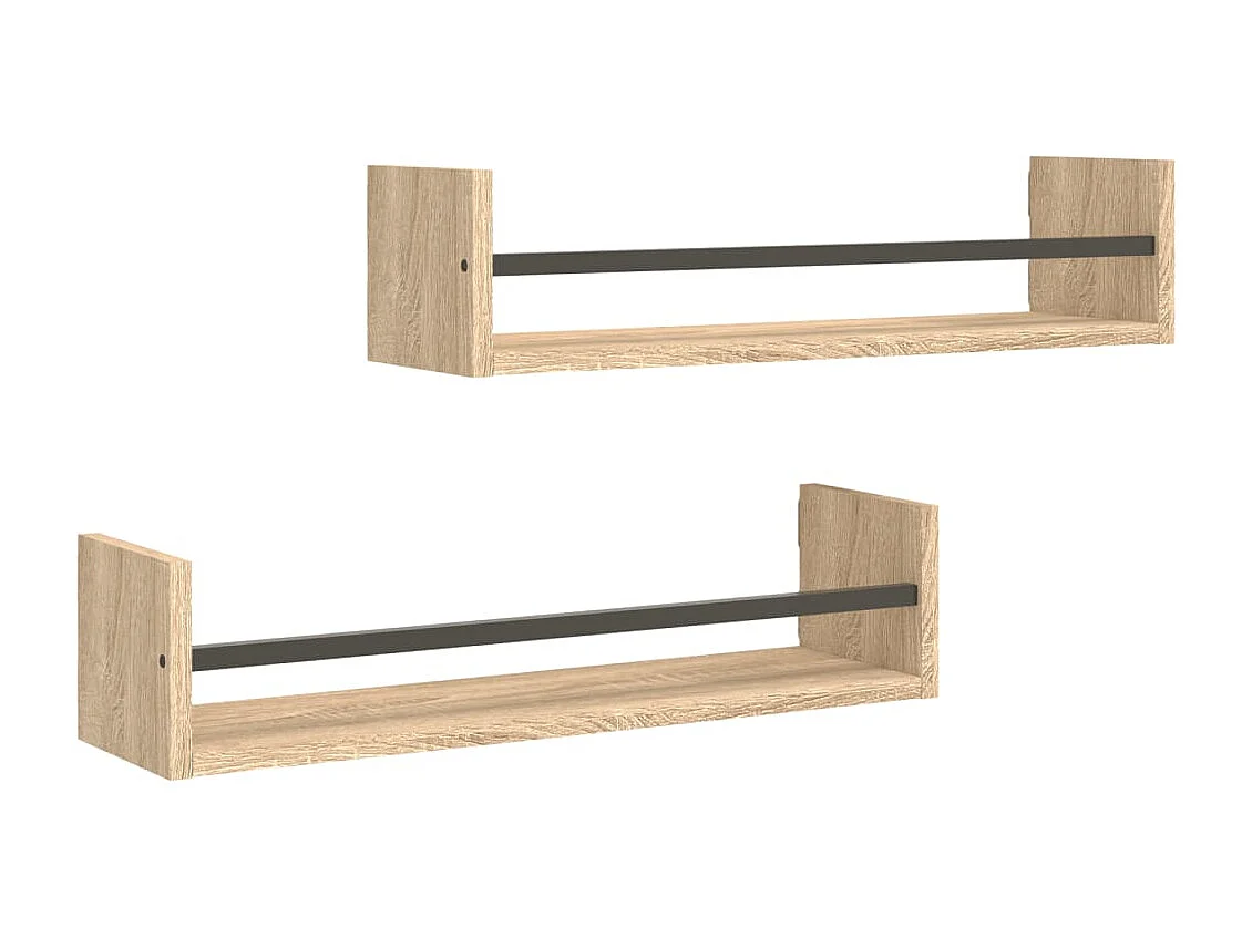 Mensole da parete con barre 2 pz rovere sonoma 60x16x14 cm