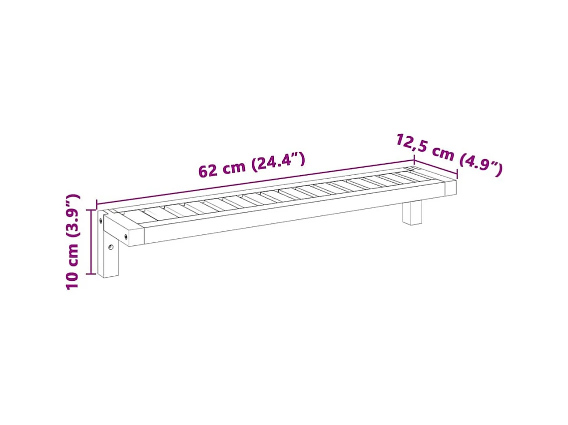 Etagère murale 62x10x12,5 cm en bois massif noyer