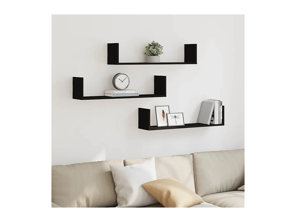 Mensole da parete 3 pezzi nere 80x18x18 cm in legno ingegnerizzato