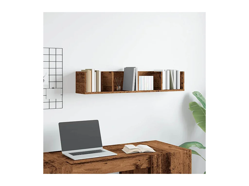 Étagère murale à CD vieux bois 100x18x18 cm bois d'ingénierie