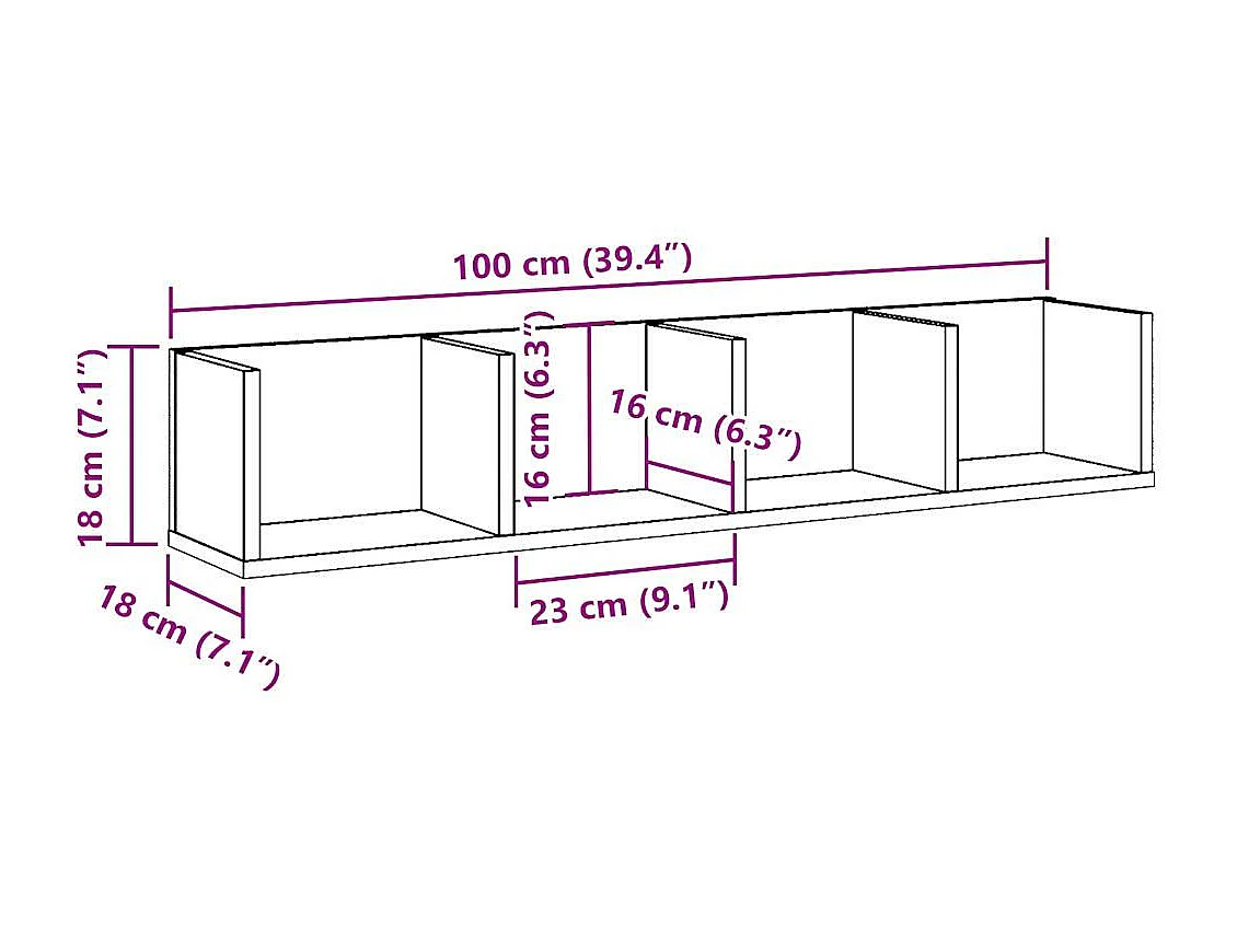 Étagère murale à CD vieux bois 100x18x18 cm bois d'ingénierie