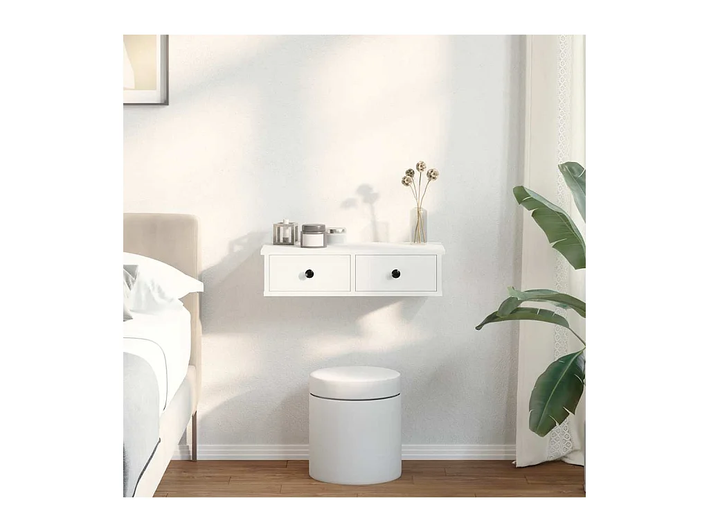 Mensola da parete con cassetti bianca 60x25x15 cm in legno ingegnerizzato