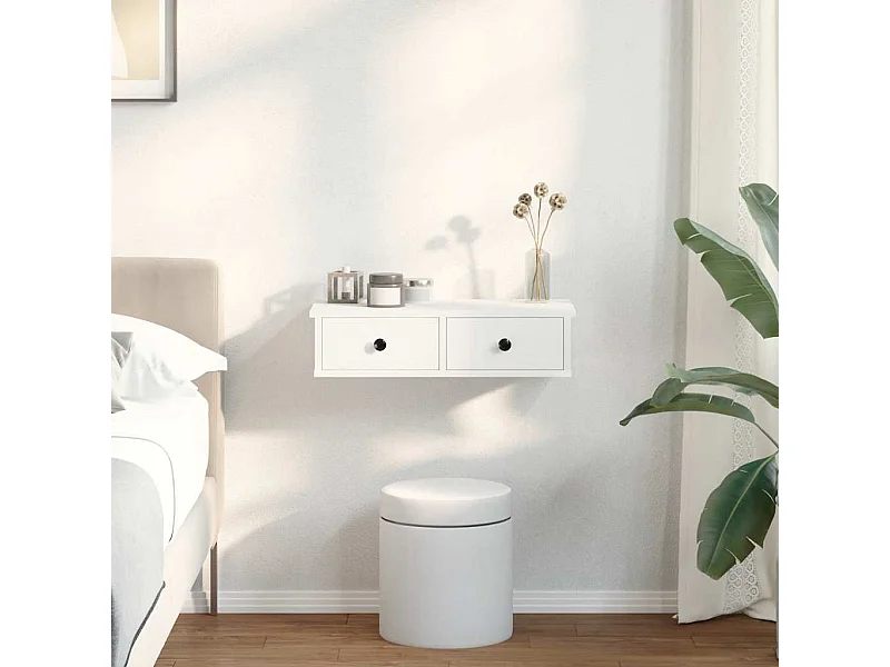 Étagère murale avec tiroirs blanc 60x25x15 cm bois d'ingénierie